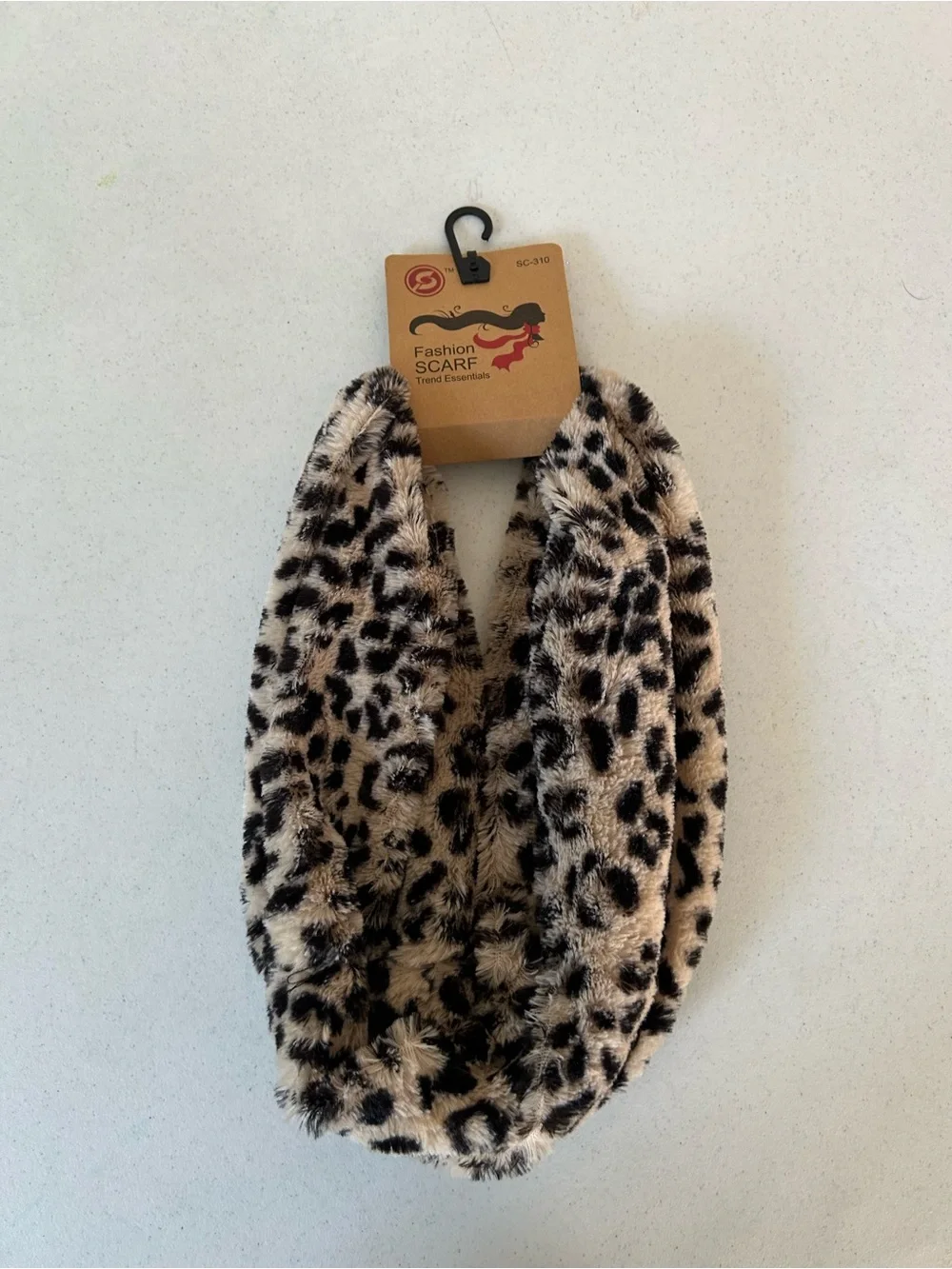 Essentials Faux Fur Leopard Infinity Scarf - Black & Cream
